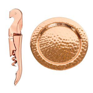 Rose Gold Corkscrew with 4 Inch Sets of 4 Coasters